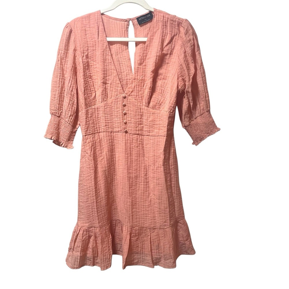 Minkpink Womens Dusty Rose Pink‎ Textured V-Neck Ruffle Mini Dress Large